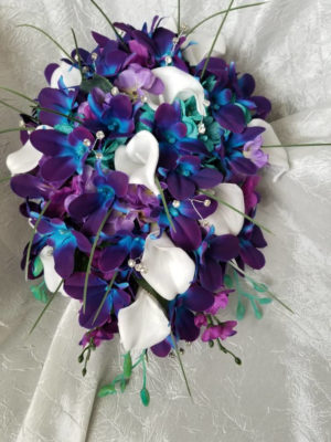 Galaxy orchid and calla lily bouquet with turquoise accent - Image 2