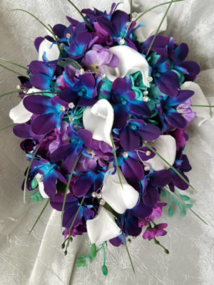Galaxy orchid and calla lily bouquet with turquoise accent - Image 3