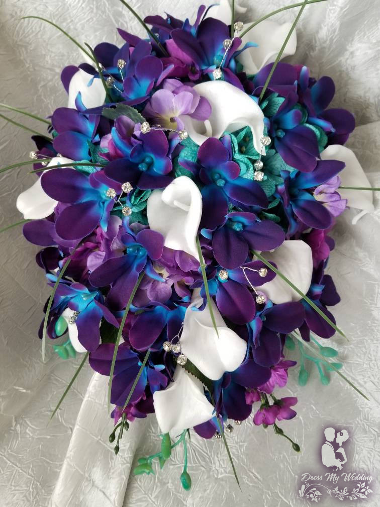 Dress My Wedding Galaxy Orchid And Calla Lily Bouquet With Turquoise Accent