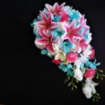 Pink and aqua silk flower bouquet