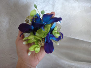 Galaxy orchid, lime green, boutonniere, wrist corsage, artificial flowers, button hole - Image 5