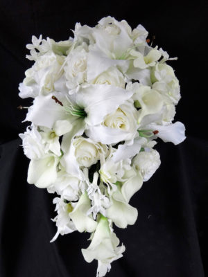 Ivory cascading bouquet casablanca lilies, roses and calla lilies
