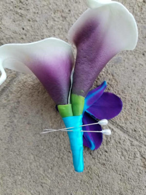 Picasso Calla lily galaxy orchid boutonniere, real touch calla lilies, purple blue orchid - Image 2
