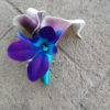 Picasso Calla lily galaxy orchid boutonniere, real touch calla lilies, purple blue orchid