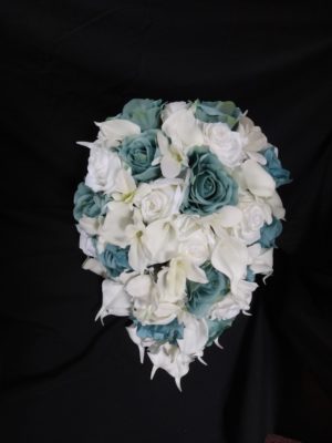 Ivory & teal cascading bouquet