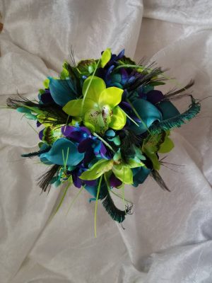 Teal and green bridal bouquet with galaxy orchids - Image 5