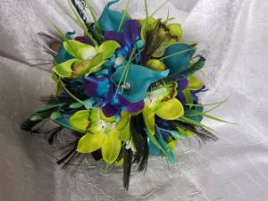 Teal and green bridal bouquet with galaxy orchids - Image 6