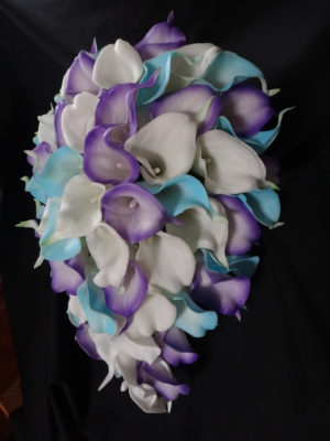 Real touch calla lily cascading purple, lavender, turquoise, bridal bouquet, real touch flowers, artificial teardrop bouquet - Image 2