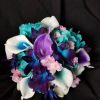 Turquoise galaxy orchid bridesmaids bouquet, small bouquet, cherry blossoms , real touch callas, turquoise hydrangeas, picasso callas - Image 3