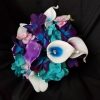 Turquoise galaxy orchid bridesmaids bouquet, small bouquet, cherry blossoms , real touch callas, turquoise hydrangeas, picasso callas - Image 4