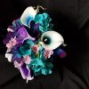 Turquoise galaxy orchid bridesmaids bouquet, small bouquet, cherry blossoms , real touch callas, turquoise hydrangeas, picasso callas - Image 6