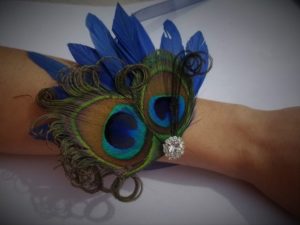 Navy peacock wrist corsage, boutonniere, prom, wedding, bridesmaid - Image 4