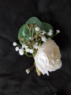 Eucalyptus, ranuncluc boutonniere, baby's breath, artificial eucalyptus botton hole, faux flower boutonniere, ranuncluc bouotnniere - Image 3