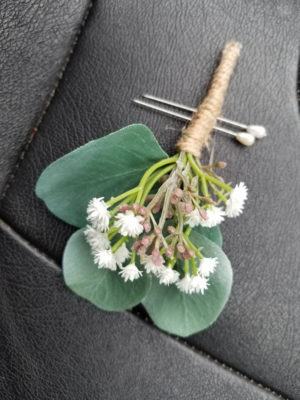 Eucalyptus boutonniere, baby's breath, artificial eucalyptus botton hole, faux flower boutonniere - Image 6
