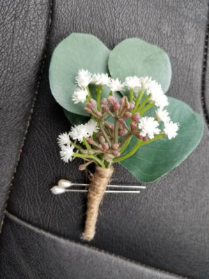 Eucalyptus boutonniere, baby's breath, artificial eucalyptus botton hole, faux flower boutonniere - Image 5