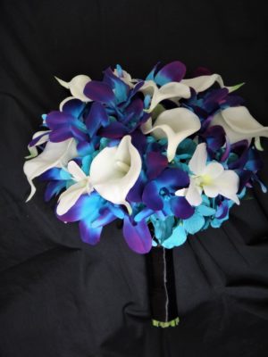 Galaxy orchid and turquoise bridal bouquet