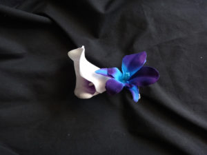 Picasso Calla lily galaxy orchid boutonniere, real touch calla lilies
