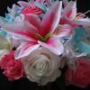 Pink lily and aqua cascading bridal bouquet - Image 4
