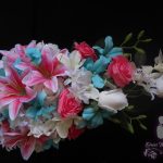 Pink lily and aqua cascading bridal bouquet - Image 7
