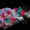 Pink lily and aqua cascading bridal bouquet - Image 8