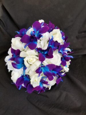 Purple blue galaxy orchid, hydrangea, real touch rose bridal bouquet, artificial flower bouquet, island orchid, singapore orchids - Image 3
