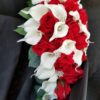 Red, white teardrop bouquet, artificial silk Rose, real touch calla, teardrop, cascading bouquet, bridal bouquet - Image 4