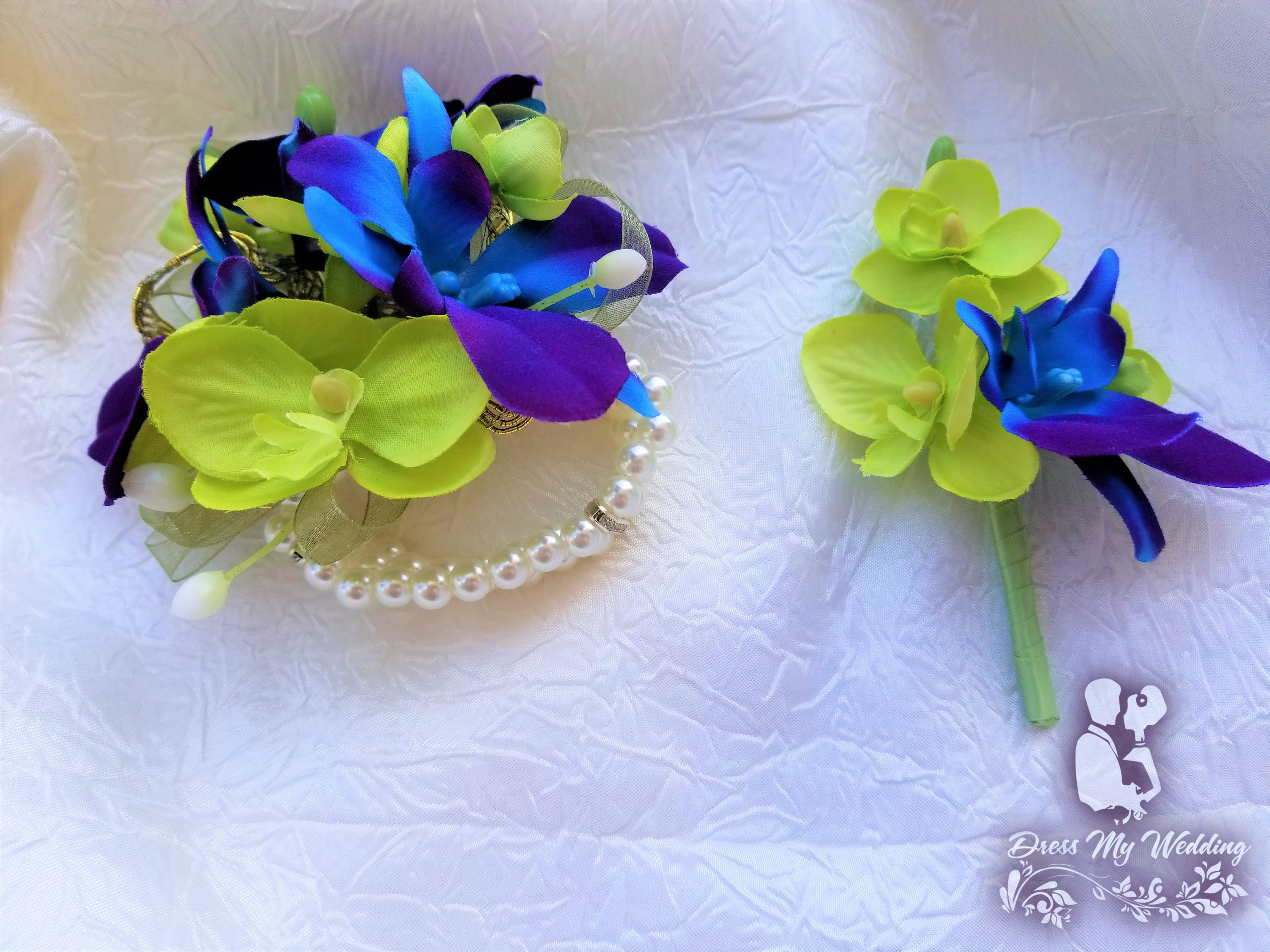 White Green Wrist Boutonniere Orchid Flower Corsage Bridesmaid Wedding Accessor 