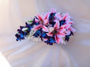 Tiger lily and galaxy orchid Cascading bridal bouquet