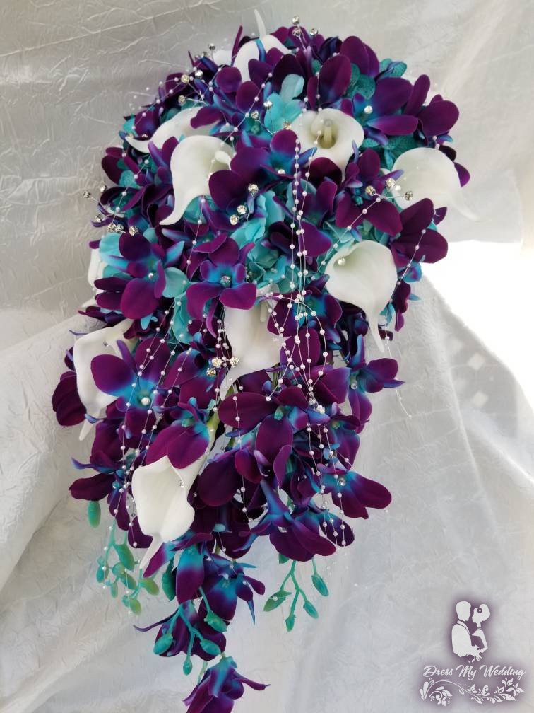 Dress My Wedding Galaxy Orchid And Calla Lily Cascading Bouquet