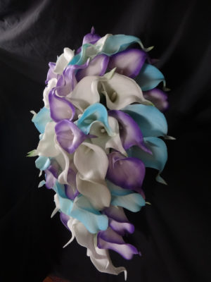 Real touch calla lily cascading purple, lavender, turquoise, bridal bouquet, real touch flowers, artificial teardrop bouquet - Image 3