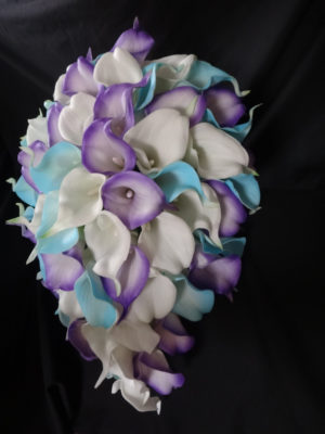 Real touch calla lily cascading purple, lavender, turquoise, bridal bouquet, real touch flowers, artificial teardrop bouquet - Image 4