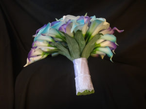 Real touch calla lily cascading purple, lavender, turquoise, bridal bouquet, real touch flowers, artificial teardrop bouquet - Image 5
