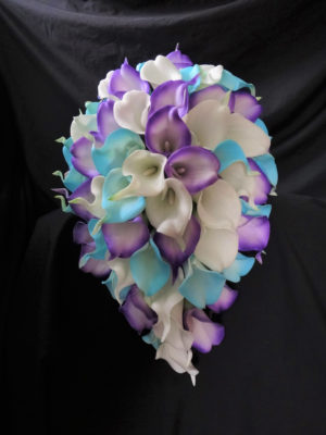 Real touch calla lily cascading purple, lavender, turquoise, bridal bouquet, real touch flowers, artificial teardrop bouquet - Image 6