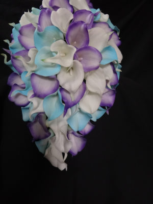 Real touch calla lily cascading purple, lavender, turquoise, bridal bouquet, real touch flowers, artificial teardrop bouquet - Image 9