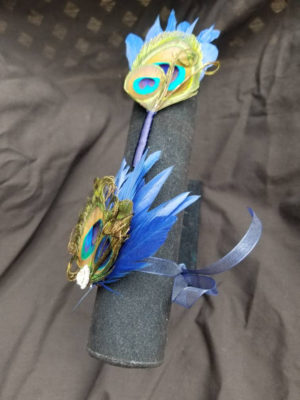 Navy peacock wrist corsage, boutonniere, prom, wedding, bridesmaid - Image 8