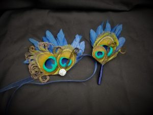 Navy peacock wrist corsage, boutonniere, prom, wedding, bridesmaid - Image 3