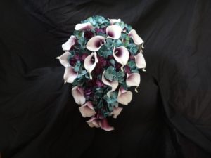 Teal and plum cascading bouquet