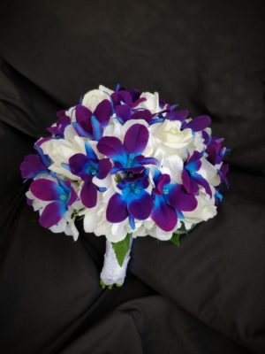 Purple blue galaxy orchid, hydrangea, real touch rose bridal bouquet, artificial flower bouquet, island orchid, singapore orchids - Image 4