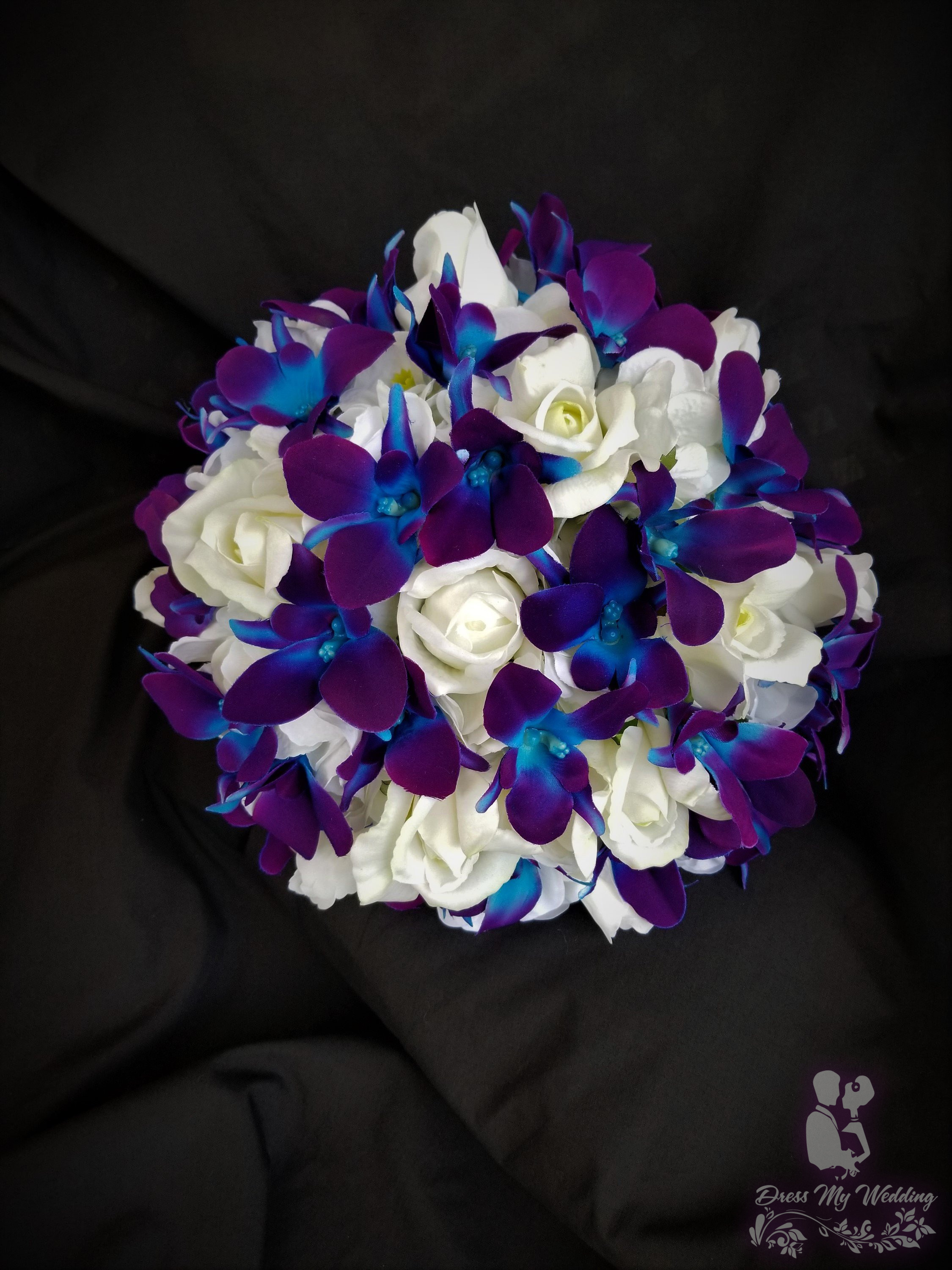 Dress My Wedding Purple Blue Galaxy Orchid Hydrangea Real Touch Rose Bridal Bouquet Artificial Flower Bouquet Island Orchid Singapore Orchids