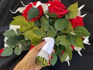 Red, white teardrop bouquet, artificial silk Rose, real touch calla, teardrop, cascading bouquet, bridal bouquet - Image 3