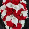 Red, white teardrop bouquet, artificial silk Rose, real touch calla, teardrop, cascading bouquet, bridal bouquet - Image 5