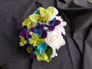 Galaxy orchid, small, bridesmaid bouquet, green orchid, teal real touch rose bridal bouquet, bride bouquet, artificial flower bouquet - Image 2