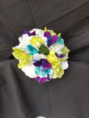 Galaxy orchid, small, bridesmaid bouquet, green orchid, teal real touch rose bridal bouquet, bride bouquet, artificial flower bouquet - Image 6