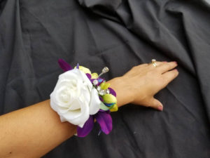 Rose,lime green, galaxy orchid wrist corsage, real touch rose, galaxy orchid pearl wristlet, purple blue orchid - Image 2