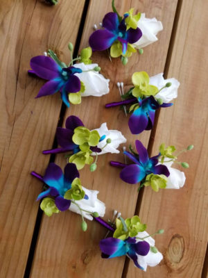 Rose,lime green, galaxy orchid, boutonniere, real touch rose, purple blue orchid - Image 3