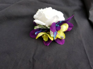 Rose,lime green, galaxy orchid wrist corsage, real touch rose, galaxy orchid pearl wristlet, purple blue orchid