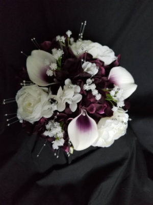Plum, white, small bouquet, bridesmaid bouquet, purple, picasso calla, peony, hydrangea, baby's breath - Image 6
