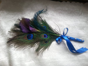 Bridesmaids calla lily peacock feather bouquet, plum, customize to match your wedding colors - Image 3