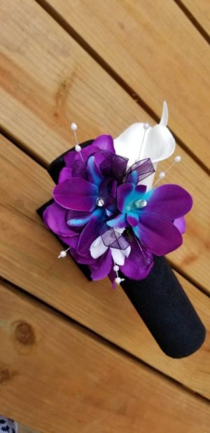 Real touch calla lily orchid pearl wristlet, galaxy orchid, purple, turquoise, corsage, purple corsage,purple blue orchid, singapore orchid - Image 2