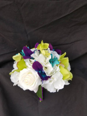 Galaxy orchid, small, bridesmaid bouquet, green orchid, teal real touch rose bridal bouquet, bride bouquet, artificial flower bouquet - Image 4